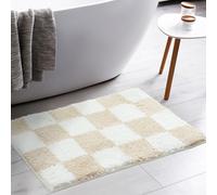 Tititex Luxury Cream White Checkered Grid Bathroom Rug, 20''x32'' Classic Checkerboard Extra Soft and Absorbent Microfiber Bath Mat, Non-Slip Plush Shaggy Bath Carpet for Bathroom Floor