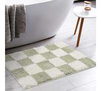 Tititex Luxury Sage Green Beige Checkered Grid Bath Mat Bathroom Rug, 24''x36'' Classic Checkerboard Extra Soft and Absorbent Microfiber Bath Rugs, Non-Slip Plush Shaggy Bath Carpet for Bathroom Floor