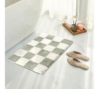 Tititex Luxury Sage Green Beige Checkered Grid Bathroom Rug, 20"x32" Classic Checkerboard Extra Soft and Absorbent Microfiber Bath Rugs, Non-Slip Plush Shaggy Bath Carpet for Bathroom Floor