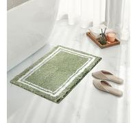 Tititex Luxury Sage Green Frame Line Bathroom Rug, 16x24 inch Extra Soft and Absorbent Microfiber Bath Rugs, Non-Slip Plush Shaggy Bath Carpet, Bath Mats for Bathroom Floor, Tub and Shower