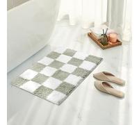 Tititex Luxury Sage Green White Checkered Grid Bathroom Rug, 20"x32" Classic Checkerboard Extra Soft and Absorbent Microfiber Bath Rugs, Non-Slip Plush Shaggy Bath Carpet for Bathroom Floor
