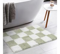 Tititex Luxury Sage Green White Checkered Grid Bathroom Rug, 24"x36" Classic Checkerboard Extra Soft and Absorbent Microfiber Bath Rugs, Non-Slip Plush Shaggy Bath Carpet for Bathroom Floor