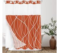Tititex No Hooks Snap in Liner Abstract Curve Lines Caramel White Shower Curtain, Hotel Luxury Double Layers Hookless Waterproof Fabric & See-Through Top Window Bathroom Decorative 71x71 Inch