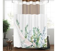 Tititex No Hooks Snap in Liner Aesthetic Blooming Floral Shower Curtain Sets, Hotel Luxury Double Layers Waterproof Fabric & See-Through Top Window Bathroom Decorative 72x72 Inch