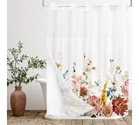 Tititex No Hooks Snap in Liner Aesthetic Blooming Yellow Flowers Leaves Shower Curtain Sets, Hotel Luxury Double Layers Waterproof Fabric & See-Through Top Window Bathroom Decorative 72x72 Inch