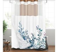 Tititex No Hooks Snap in Liner Blue Eucalyptus Leaves Shower Curtain Sets, Hotel Luxury Double Layers Waterproof Fabric & See-Through Top Window Bathroom Decorative 72x78 Inch