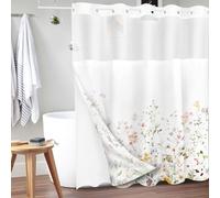 Tititex No Hooks Snap in Liner Colorful Bright Floral Shower Curtain Sets, Hotel Luxury Double Layers Waterproof Fabric & See-Through Top Window Bathroom Decorative 72x72 Inch