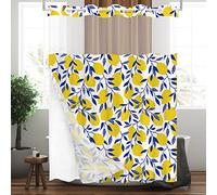 Tititex No Hooks Snap in Liner Cute Yellow Lemon Navy Leaves Shower Curtain Sets, Hotel Luxury Double Layers Waterproof Fabric & See-Through Top Window Bathroom Decorative 72x72 Inch