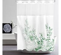 Tititex No Hooks Snap in Liner Mint Bright Green Eucalyptus Leaves Shower Curtain Sets, Hotel Luxury Double Layers Waterproof Fabric & See-Through Top Window Bathroom Decorative 71x71 Inch