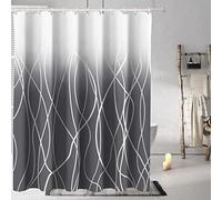 Tititex Ombre Curve Lines Grey White Shower Curtain, Texture Fabric Gradient Stripe Bathroom Hotel Decorative Waterproof Curtain 71x71 Inch with 12 Hooks