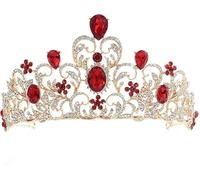 TITIVATE Tiara Crystal Crown Wedding Tiara Bridal Tiara Crystal Rhinestone Tiara Crown Princess Tiara, Crystal, Rhinestone, Alloy, (1599-Red, One Size)