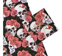 Titiweet Gothic Wrapping Paper Halloween - Skull and Flowers Design, 6 Sheets Gift Wrapping Paper for Halloween Christmas Holiday, 20 x 28 Inches Per Sheet
