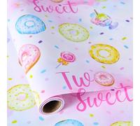 Titiweet Two Sweet Birthday Wrapping Paper - 17 in x 16.4 ft - Donut & Candy Gift Wrap Roll for Girls 2nd Birthday, Sweet Theme Party Supplies(Sweet)