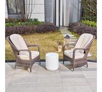 Title Abrihome 3-Piece Outdoor Garden Bistro Set, Brown Rattan Chairs With A White Concrete Side Table