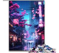 Title Neon Sakura Street 1000 Pieces Puzzles for Adults Wooden Jigsaw Perfect for Family Fun on Christmas, Thanksgiving, Birthdays & Easter size 50x75cm
