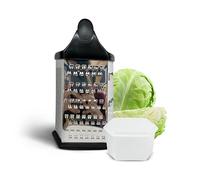 Title: PRIMES Cheese Grater with Container 6-Sided Hand, Zester Ideal for Grating Slicing Zesting and Shredding for Coarse, Medium, Fine, Micro-Grating- Includes Fitted Measuring Container & Lid