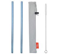 TiTo 2Pcs Titanium Metal Straw Reusable Colorful Ultralight Drinking Straws with Cleaning Brush and Bag for Smoothie, Milkshake, Cocktail and Hot Drinks(Blue, Straight)