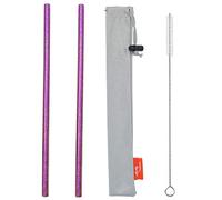 TiTo 2Pcs Titanium Metal Straw Reusable Colorful Ultralight Drinking Straws with Cleaning Brush and Bag for Smoothie, Milkshake, Cocktail and Hot Drinks(Rose, Straight)