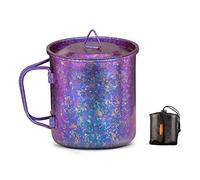 TiTo Titanium Cup Camping Tea Coffee Water Mug Ultralight Portable Cookware 450ml Foldable Handle Titanium Pot with Lid for Outdoor Backpacking Hiking Picnic Drinkware Open Fire (Purple)