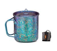 TiTo Titanium Cup Camping Tea Coffee Water Mug Ultralight Portable Cookware 450ml Foldable Handle Titanium Pot with Lid for Outdoor Backpacking Hiking Picnic Drinkware Open Fire (Bright Blue)