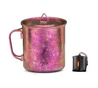 TiTo Titanium Cup Camping Tea Coffee Water Mug Ultralight Portable Cookware 450ml Foldable Handle Titanium Pot with Lid for Outdoor Backpacking Hiking Picnic Drinkware Open Fire (Rose Red)