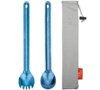 TiTo Titanium Long Handle Spork and Spoon Eco-Friendly Ultralight Portabale Flatware for Outdoor Camping Backpacking Hiking Travel Picnic Tableware with Bag(2pcs Blue)