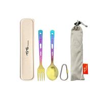 TiTo Titanium Spork Tableware Set Outdoor Camping Titanium Spoon Knife Collection 3 New Environmental Protection Sets with Box And Cloth Bag (2pcs Colorful Spoon fork)