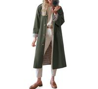 TITOMD Long Trench Coat Single Breasted Check Lining Classic Collar Fall Overcoat Fashion Outerwear, Armygreen, M