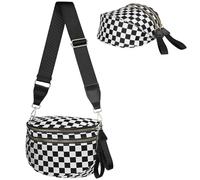 Titosha Oversized Nylon Bum Bags for Women Crossbody, Adjustable Strap Black Crossbody Bag Large Fanny Packs Sling Bag, Black&white Checkered, Plus Size