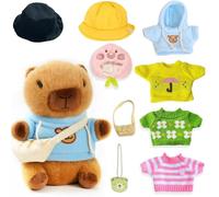 TITQWOP 10.2" Brown Capybara Plush Toy with 9 Clothes and Accessories Super Soft Capybara Stuffed Animal for Kids Girls Boys (Yellow Capybara)