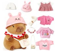 TITQWOP 10.2" Brown Capybara Plush Toy with 9 Clothes and Accessories Super Soft Capybara Stuffed Animal for Kids Girls Boys (Pink Capybara)