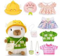 TITQWOP 10.2" White Capybara Plush with 9 Pcs of Clothing and Accessories Super Soft Capybara Stuffed Animal Capybara Plush Toy is Suitable for Kids, Girls and Boys