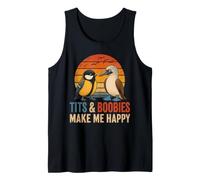 Tits Boobies Make Me Happy Retro Sunset Funny Bird Pun Tank Top