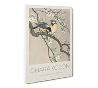 Tits On A Cherry Branch By Ohara Koson Canvas Print | Gallery Wrapped 30mm Frame Wall Art | 24x16 inches | Ready to Hang | Asian Still Life Picture | Living Room Bedroom Lounge Office