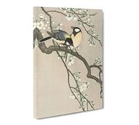 Tits On A Cherry Branch By Ohara Koson Canvas Print | Gallery Wrapped 30mm Frame Wall Art | 24x16 inches | Ready to Hang | Asian Still Life Picture | Living Room Bedroom Lounge Office