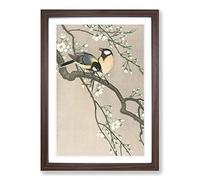Tits on a Cherry Branch by Ohara Koson Framed Wall Art Print A2 Walnut