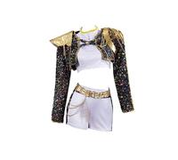 Tittaty Hunters Cosplay Costume Idol Black Gold Outfits for Girls Sequin Jacket Crop Top Shorts Set Shiny Glitter Performance Suit Halloween Carnival Party