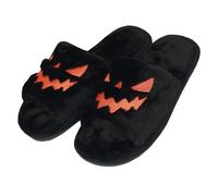 TITTOK Spooky Slides Halloween Slippers Jack O Lantern Pumpkin Soft Plush Cozy Open Toe Indoor Outdoor Fuzzy Slippers Gifts For Girls Women Girlfriend Men, Black, 5-6 Women/4-5 Men