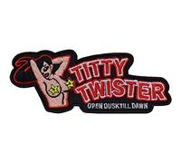 Titty Twister SEW ON Patch - Open Dusk Till Dawn Iron on Patches for Vampire Movie Fans, Bikers, Clubbers - Popular Applique for Jackets, Jeans, Backpacks, Shirts | 100X40 mm