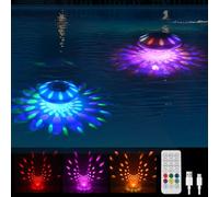 Tiudbeu - Floating Pool Lights, Rechargeable with Remote, RGB Top and Bottom Floating Light Color Changing with 6 Dynamic Modes for Gardens, Parties, 2 Pack