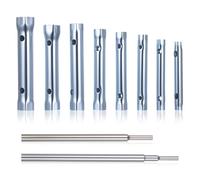 Tiugbjkgk 10 Pcs Tap Box Spanner Set, Tubular Box Spanner Set with 2 Pcs Tommy Bars, 6-22mm Metric Plumbing Tap Spanners & Wrenches for Sink Tightening