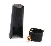 Tiuimk High Soprano Saxophone Mouthpiece Cover + Leather Ligature - Black/Gold, Adjustable, Durable, Suits All Soprano Saxophones
