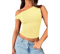 TiulZial Off The Shoulder Tops for Women - Double Lined Tank Top Crop Cute Summer Trendy Sleeveless Going Out Ruched, Yellow, S
