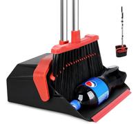 Tiumso Large Upright Broom and Dustpan, Broom with Dustpan Combo Set, Heavy Duty Dust Pan with 51" Long Handle for Pet Dog Hair Home Kitchen Office Hall Floor Pet Dog Hair (Black and Red)