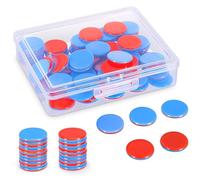 Tiusixsy Pack of 100 Reversible Plates Red Blue Plastic Calculation Plates Primary School with Storage Box Maths Calculation Aid Mathematics Reversible Plates Counting Chips for Children's Hands
