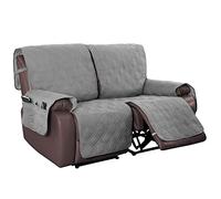 TIUTIU Recliner Sofa Cover, Sofa Cover Waterproof Protector, Couch Cover for 2/3 Seat Recliner, with Elastic Straps Non Slip One Piece Recliner Couch Cover, with Storage (Light grey,2 Seater)