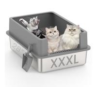 Tiuubt XXXL Stainless Steel Litter Box for Cats, 28''x19.7''x11.8'' Extra Large Metal Litter Box with High Sided Lid, for Big Cats, Multi-Cat Household, Non-Sticky & Easy to Clean