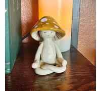Tiuyii Charming Resin Mushroom Yoga Meditation Desktop Ornament, Whimsical Mushroom Figure With Closed Eyes, Yellow Spots, And Brown Gills, Ideal For Home, Office, Or Garden Decor