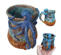 Tiuyii Deep Blue Octopus Mug 3D Octopus Statue Coffee Cup with Handle Handmade Ceramic Drinkware Novelty Birthday Gifts for Sea Animal Lovers