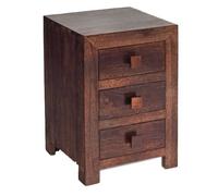 tivat mango wood bedside cabinet 3 drawers in dark mahogany